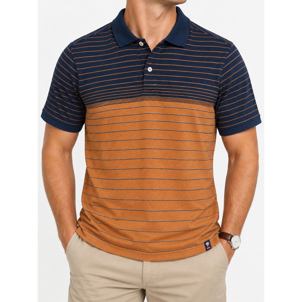 Netplay Heritage Workwear Men's Large Striped Polo Shirt Orange Navy Preppy